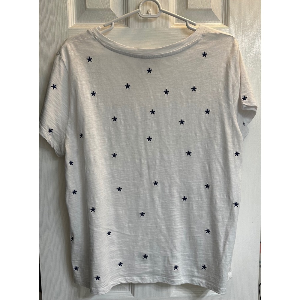 Cynthia Rowley White Navy Embroidered Star V-Neck Cotton Slub T-Shirt XL - Picture 2 of 7